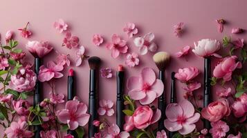 Pink Wall Adorned With Flowers photo