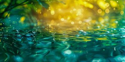 AI generated A vibrant natural scene of glistening water with dynamic light reflections, symbolizing purity and the fluid motion of life photo