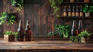 Wooden Table With Bottles of Beer photo