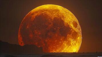 Large Orange Ball of Fire Rising From Mountain photo