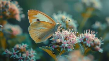 Yellow Butterfly Resting on Flower photo