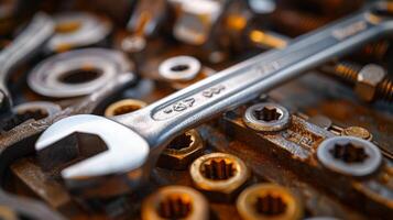 Close Up of Wrench and Nuts photo