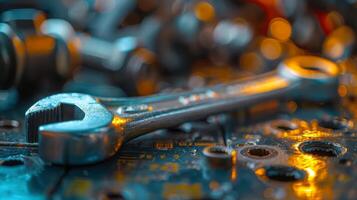 Wrench on Top of Circuit Board photo