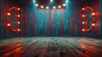 Theatrical Stage With Lights and Curtains photo