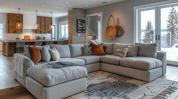 Modern Living Room With Large Sectional Couch photo