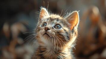 Small Kitten Gazing Up at Sky photo