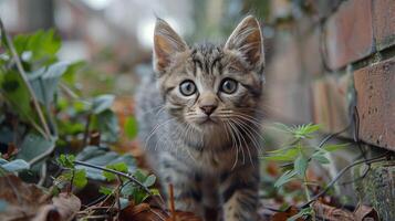 pequeño gatito mirando arriba a cielo foto