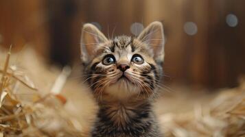 Small Kitten Gazing Up at Sky photo