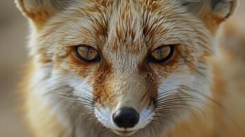 Close Up of a Foxs Face With Blurry Background photo