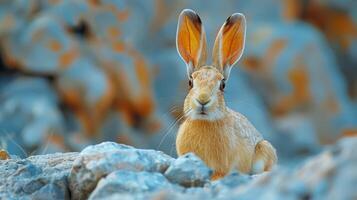 Close Up of a Rabbits Face on Gray Background photo