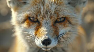 Close Up of a Foxs Face With Blurry Background photo