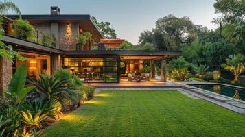 Large House With Lush Green Lawn photo