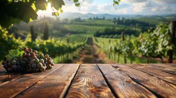 de madera mesa con manojo de uvas foto