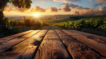 Wooden Table With Setting Sun photo