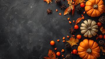 Autumn Decorations on Black Surface photo