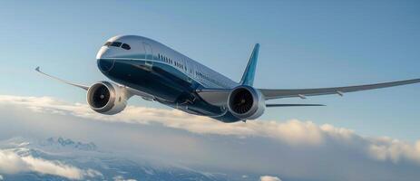 Large Jetliner Flying Through Blue Sky photo