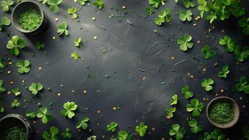 Table Topped With Bowls Filled With Green Shamrocks photo