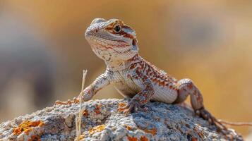 Small Lizard Perched on Rock photo