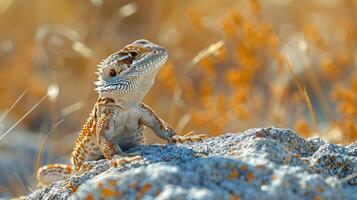 Lizard Perched on Rock photo