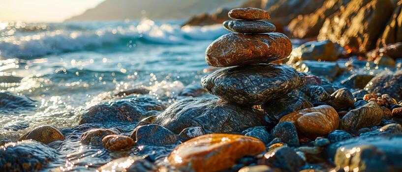 ai generado suave guijarros y granito cantos rodados punto el costa, atractivo usted a persistir y saborear el belleza de de la naturaleza abrazo foto
