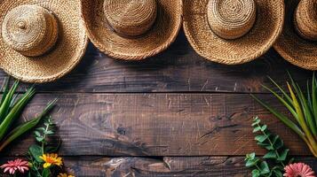 grupo de sombreros en azul superficie foto