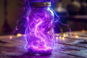AI generated Enchanting Violet Lightning Bolt Inside Jar with Starry photo