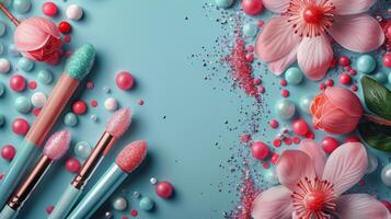 Group of Makeup Brushes on Table photo