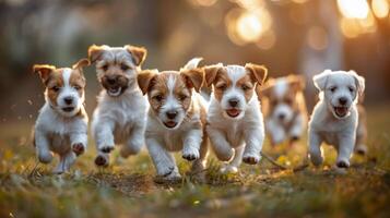 Small Dogs Running Across Dirt Field photo