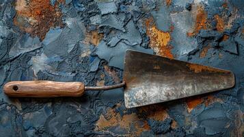 Shovel and Wooden Handle Mounted on Wall photo