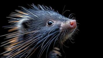 Close Up of a Porcupine on a Black Background photo