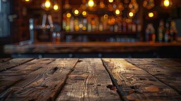 Wooden Table With Background Lights photo