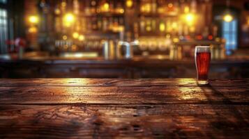 Glass of Beer on Wooden Table photo