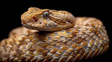 Close Up of Snake on Black Background photo