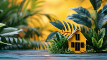 Small Yellow House in Lush Green Field photo