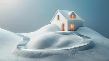 House Perched on Snowy Hill photo