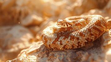 marrón y blanco serpiente rizado arriba en suelo foto