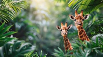 Two Giraffes Standing Together photo