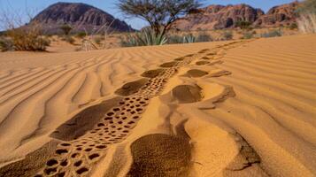 A Trail in the Sand With a Mountain in the Background photo