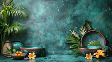 Painting of Bowls and Flowers on a Table photo