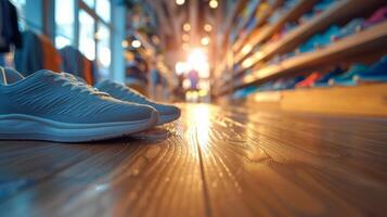 Shoes Resting on Wooden Floor photo