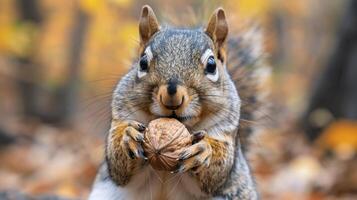 Squirrel Eating Nut in Woods photo