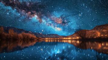 Night Scene of Town by Water photo