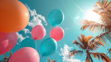 Group of Colorful Balloons Floating in the Air photo