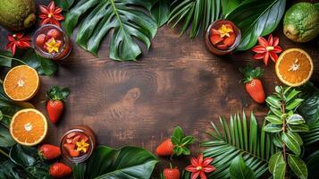 de madera mesa coronado con naranjas y varios frutas foto