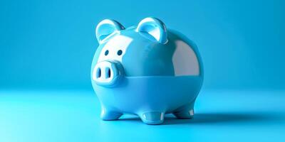 AI generated A bright blue piggy bank on a matching background, symbolizing smart financial savings and investment photo