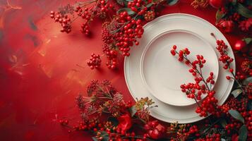 White Plate on Red Table photo