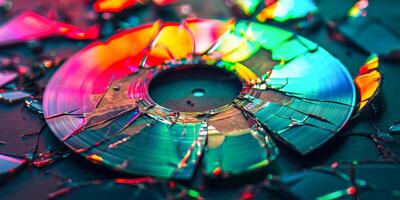 ai generado destrozado discos compactos con vívido arco iris colores foto