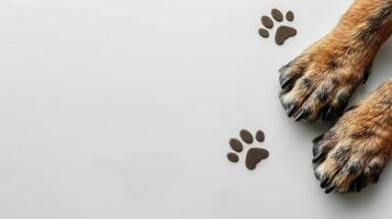 Close Up of a Dogs Paw and Paw Prints photo