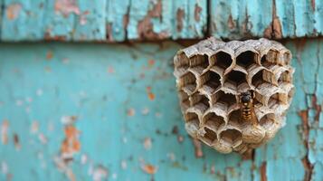 Bug Hotel Attached to Blue Wooden Wall photo