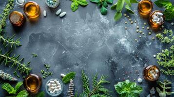 Diverse Herbs on Tabletop photo